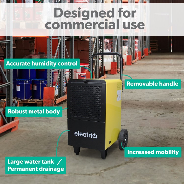 GRADE A2 - electriQ 50 Litre Industrial Dehumidifier with Digital Humidistat and Timer