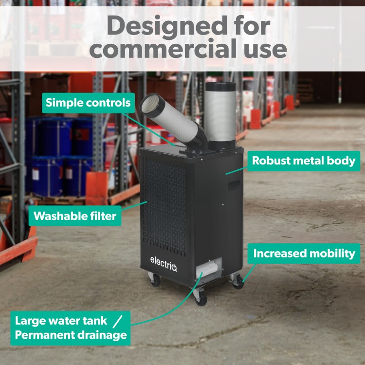 GRADE A2 - electriQ 9200 BTU Portable Commercial Air Conditioner for up to 26 sqm areas - Heavy Duty Metal Body