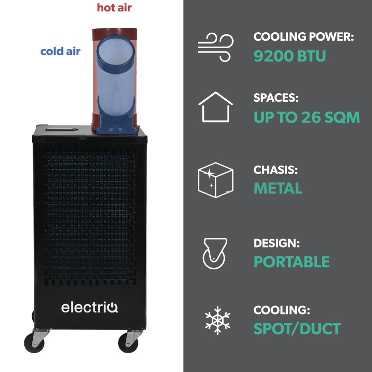 GRADE A2 - electriQ 9200 BTU Portable Commercial Air Conditioner for up to 26 sqm areas - Heavy Duty Metal Body