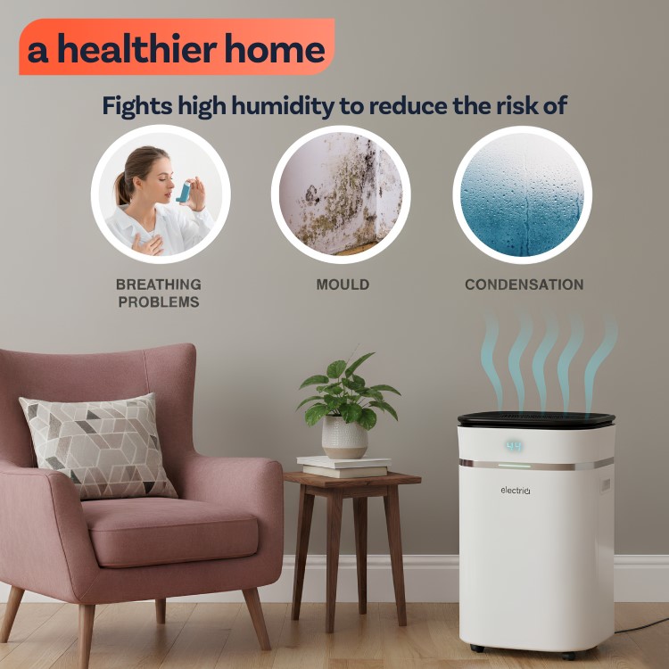 Refurbished electriQ 12L Low-Energy Quiet Laundry Dehumidifier and HEPA Air Purifier
