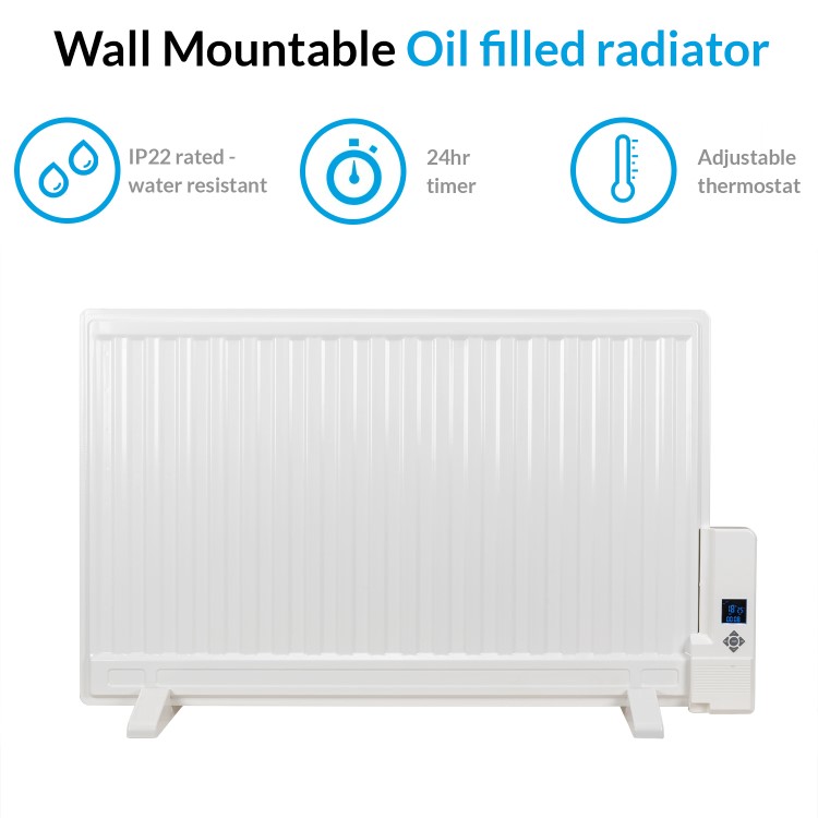 Refurbished electriQ 800W Slim Wall Mounted Oil Filled Radiator - White