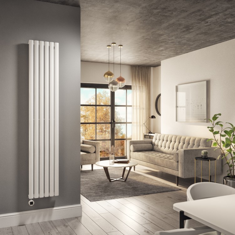 White Electric Vertical Designer Radiator 2kW with Wifi Thermostat - H1800xW354mm - IPX4 Bathroom Safe