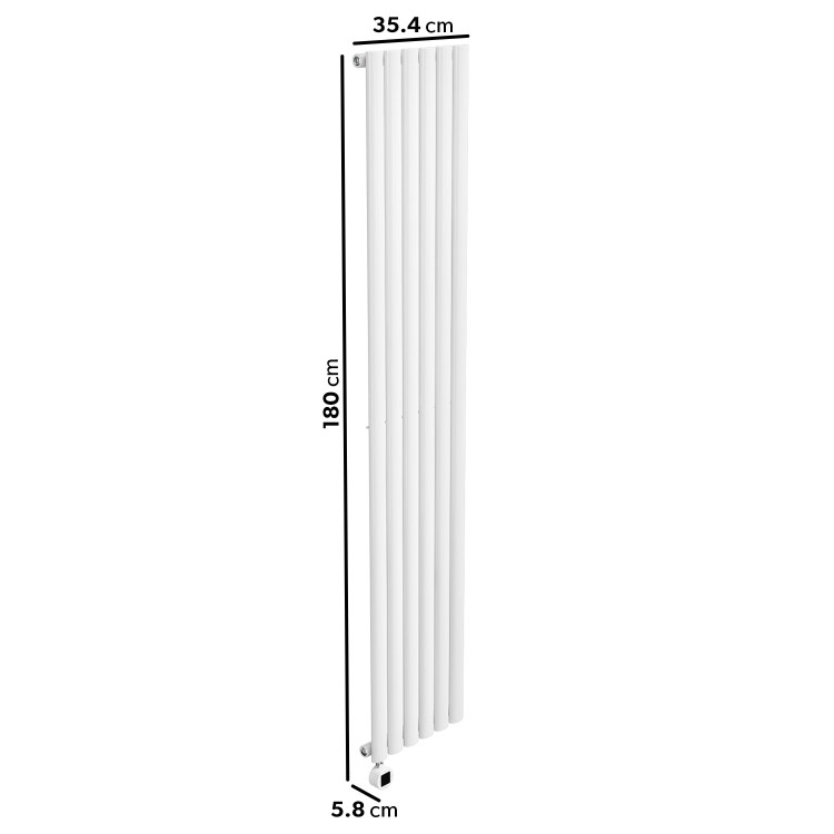 White Electric Vertical Designer Radiator 2kW with Wifi Thermostat - H1800xW354mm - IPX4 Bathroom Safe