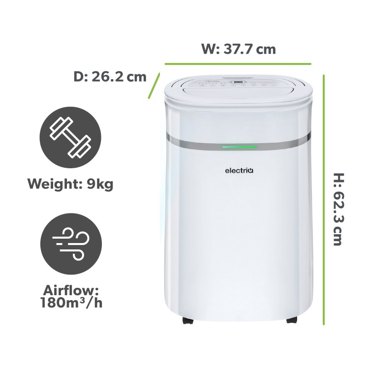 GRADE A2 - electriQ Essential 20L Quiet Anti Bacterial Laundry Dehumidifier