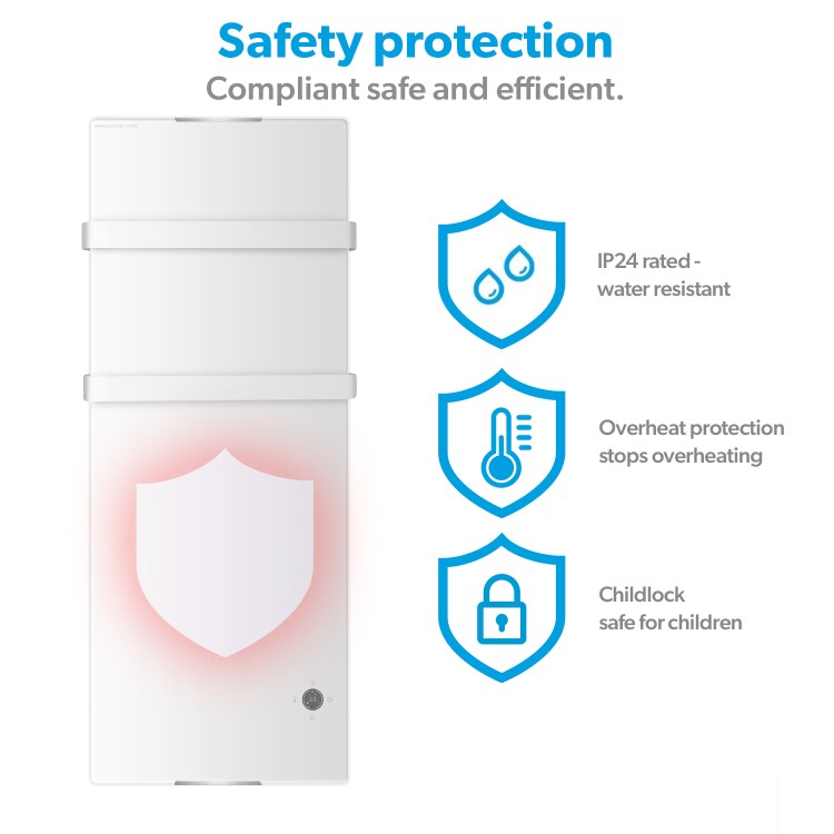 GRADE A5 - electriq 1200W Smart Wall Mounted Designer Glass Heater with Towel Rails - White