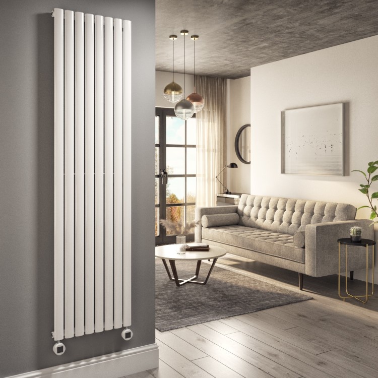 Refurbished White Vertical Smart Electric Radiator with Wi-Fi Thermostat - 2.4kW - H1800xW472mm - Bathroom Safe