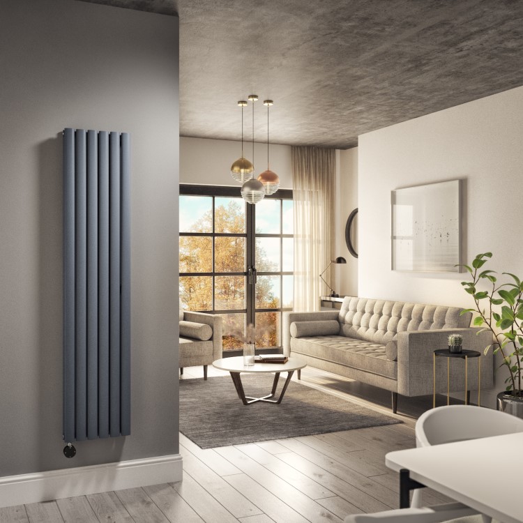 Refurbished Anthracite Vertical Smart Electric Radiator with Wi-Fi Thermostat - 1.2kW - Double Panel H1600xW354mm - Bathroom Safe