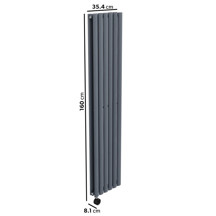 Refurbished Anthracite Vertical Smart Electric Radiator with Wi-Fi Thermostat - 1.2kW - Double Panel H1600xW354mm - Bathroom Safe