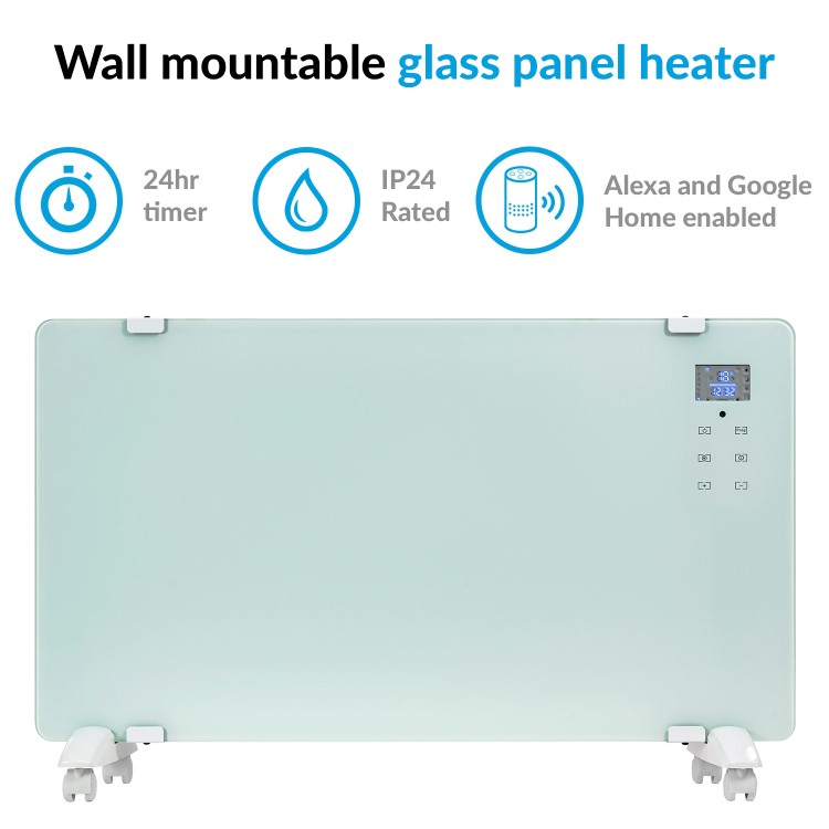 GRADE A3 - electriQ 2000W Smart Designer Glass Panel Heater - Wall Mountable & Bathroom Safe