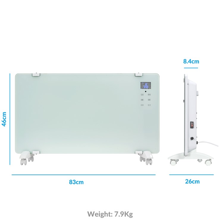 GRADE A3 - electriQ 2000W Smart Designer Glass Panel Heater - Wall Mountable & Bathroom Safe