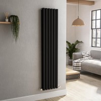 GRADE A3 - Sorrento Midnight Black Vertical Oval Designer Radiator 1600x354mm Double Panel 3351 BTU