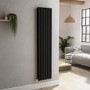 GRADE A3 - Sorrento Midnight Black Vertical Oval Designer Radiator 1600x354mm Double Panel 3351 BTU