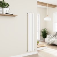 Refurbished - Eco Eleganza White Vertical Flat Designer Aluminium Radiator 1600x300mm Single Panel 2036 BTU