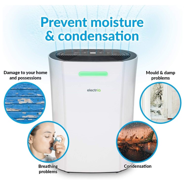 Refurbished electriQ 12 Litre Smart App Alexa Dehumidifier with Digital Humidistat and Air Purifier
