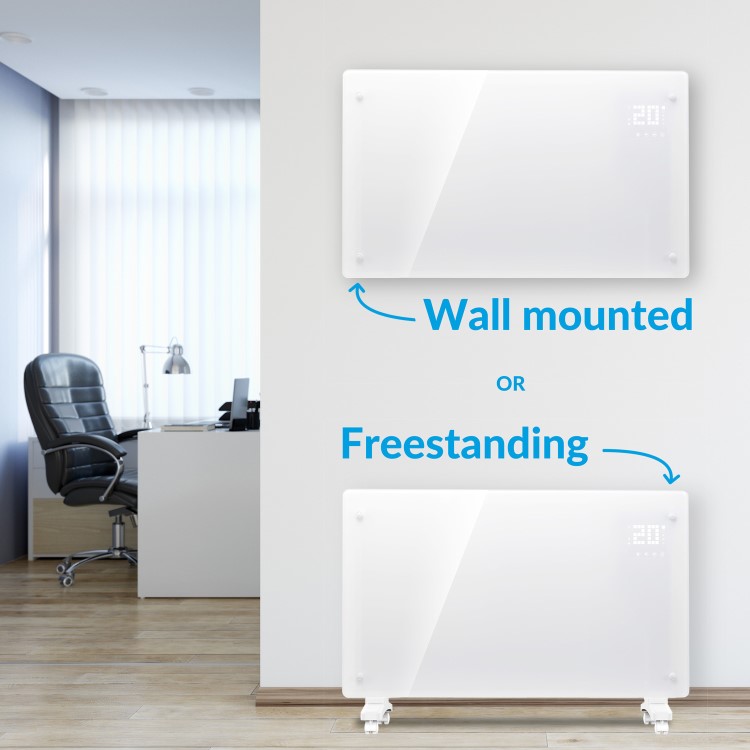 Refurbished electriQ 2500W Smart Designer Glass Panel Convection Heater - Wall Mountable & Bathroom Safe - White