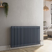 GRADE A2 - Reggio Anthracite Horizontal Double Column Traditional Radiator 600x1010mm 3462 BTU - Cast Iron Style