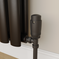 Refurbished - Elego Matte Black Modern TRV Angled Thermostatic Radiator Valves With Lockshield
