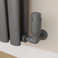 Refurbished - Elego Anthracite Gray Modern TRV Corner Thermostatic Radiator Valves With Lockshield