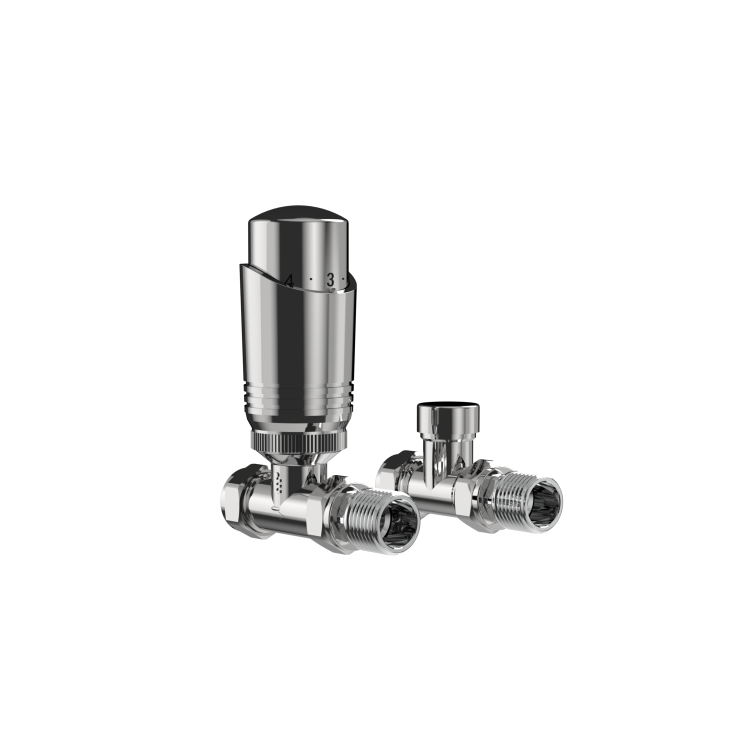 Elego Chrome Modern TRV Straight Thermostatic Radiator Valves With Lockshield