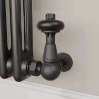 Refurbished - Maesta Matte Black Traditional TRV Corner Thermostatic Radiator Valves With Lockshield