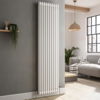 GRADE A1 - Reggio White Vertical Double Column Traditional Radiator 1800x470mm 4399 BTU - Cast Iron Style