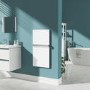 Refurbished 380W Smart Infrared Vertical White Glass Designer Wall Heater 450x900mm with Optional Towel Rail - IP24 Bathroom Safe
