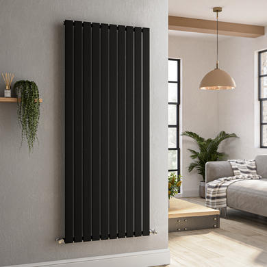 GRADE A1 - Riace Midnight Black Vertical Flat Designer Radiator 1600x680mm Single Panel 4071 BTU