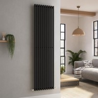 GRADE A1 - Ravello Midnight Black Vertical Square Designer Radiator 1800x450mm Single Panel 3618 BTU