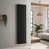 GRADE A1 - Riace Midnight Black Vertical Flat Designer Radiator 1600x408mm Single Panel 2442 BTU