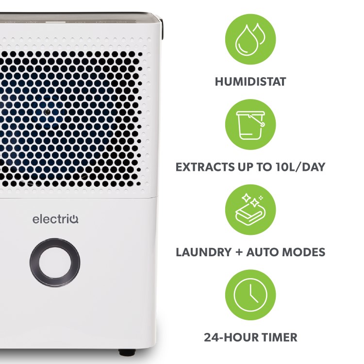GRADE A2 - electriQ 10L Low-Energy Quiet Compressor Dehumidifier and Anti-Odour Air Purifier