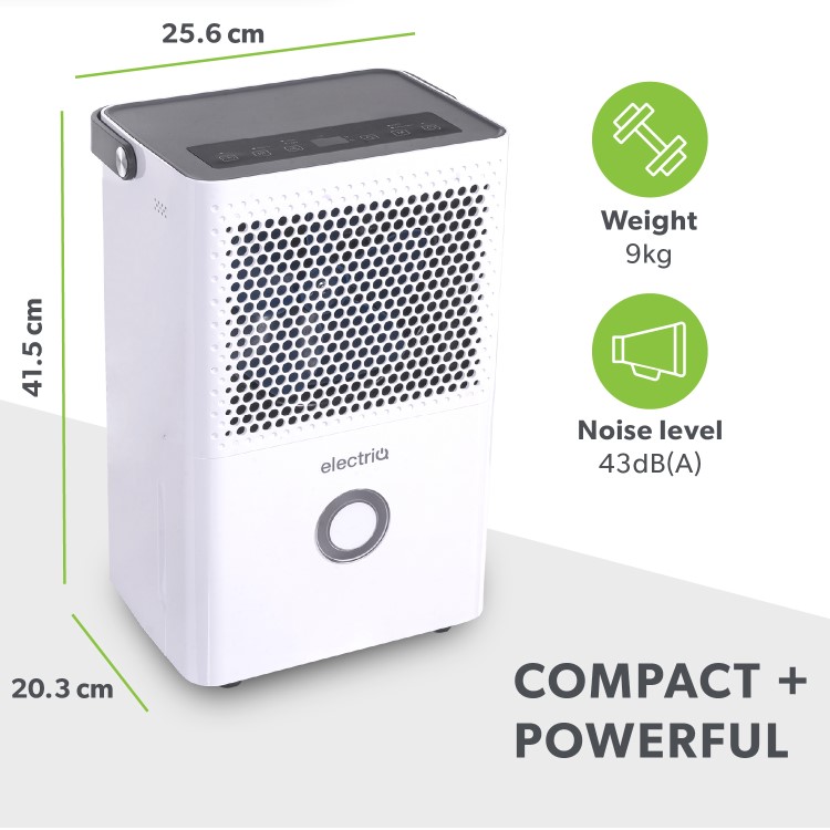 GRADE A2 - electriQ 10L Low-Energy Quiet Compressor Dehumidifier and Anti-Odour Air Purifier