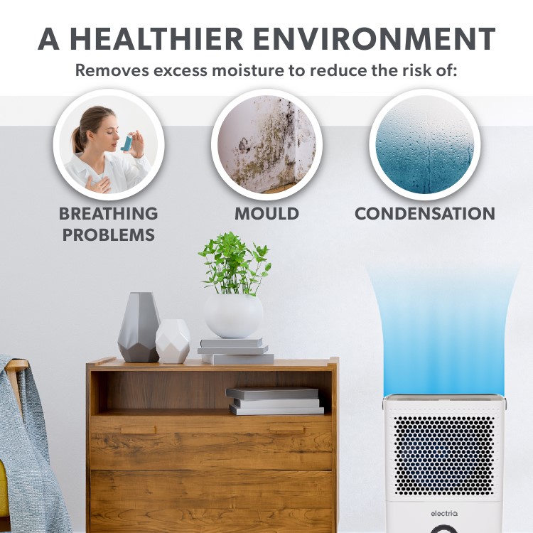 GRADE A2 - electriQ 10L Low-Energy Quiet Compressor Dehumidifier and Anti-Odour Air Purifier