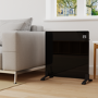 Refurbished - Low Energy 350W Smart Infrared Designer Glass Panel Heater - IP44 Bathroom Safe Wall Mountable or Free Standing 600x600mm - Black