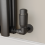 Refurbished - Elego Matte Black Modern TRV Corner Thermostatic Radiator Valves With Lockshield