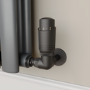 Refurbished - Elego Matte Black Modern TRV Corner Thermostatic Radiator Valves With Lockshield