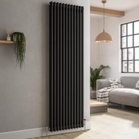 GRADE A2 - Reggio Midnight Black Vertical Double Column Traditional Radiator 1800x560mm 5279 BTU - Cast Iron Style