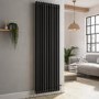GRADE A2 - Reggio Midnight Black Vertical Double Column Traditional Radiator 1800x560mm 5279 BTU - Cast Iron Style