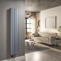 A2/VD4-1600-1.2LGW Refurbished Light Grey Electric Vertical Designer Radiator 1.2kW with Wifi Thermostat - Double Panel H1600xW236mm - IPX4 Bathroom Safe