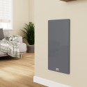 A2/VG2TR-600DGWIR Refurbished 600W Smart Infrared Vertical Anthracite Glass Designer Wall Heater 550x1100mm with Optional Towel Rail - IP24 Bathroom Safe