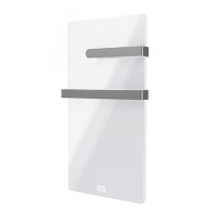 Refurbished 600W Smart Infrared Vertical White Glass Designer Wall Heater 550x1100mm with Optional Towel Rail - IP24 Bathroom Safe