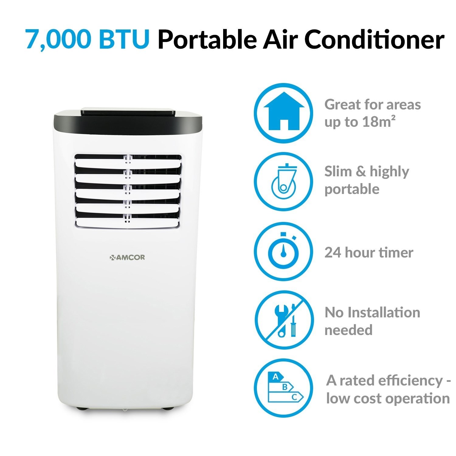 Buy Amcor 7000 BTU Slim & Portable Air Conditioner for rooms up to 18