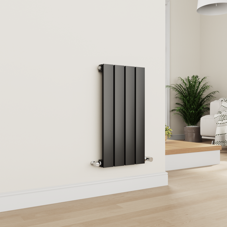 Eco Eleganza Midnight Black Horizontal Flat Designer Aluminium Radiator 600x300mm Single Panel 921 BTU