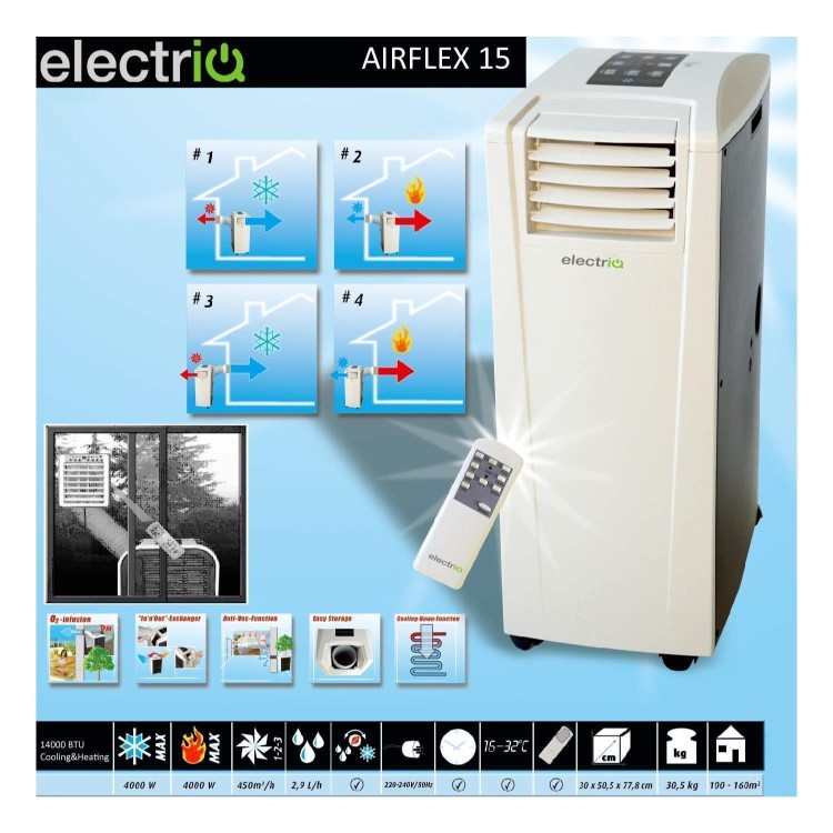 GRADE A1 - AirFlex 14000 BTU 4kW Portable Air Conditioner with Heat Pump for Rooms up to 38 sq mtrs