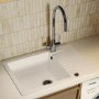 Single Bowl White Inset Composite Kitchen Utility Sink and Reversible Drainer with Chrome Dual Lever Kitchen Tap Set - Enza