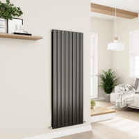 Eco Eleganza Midnight Black Vertical Flat Designer Aluminium Radiator 1600x600mm Double Panel 5398 BTU Eco Eleganza Midnight Black Vertical Flat Designer Aluminium Radiator 1600x600mm Double Panel 5398 BTU