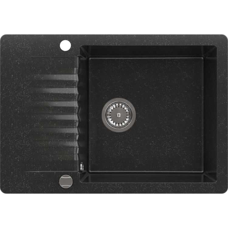 Single Bowl Black Inset Composite Kitchen or Utility Sink and Reversible Drainer with Black Dual Lever Kitchen Tap- Enza