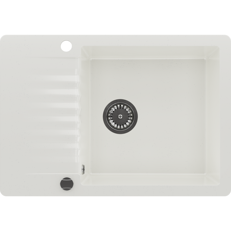 Single Bowl White Inset Composite Kitchen Utility Sink and Reversible Drainer with Chrome Dual Lever Kitchen Tap Set - Enza