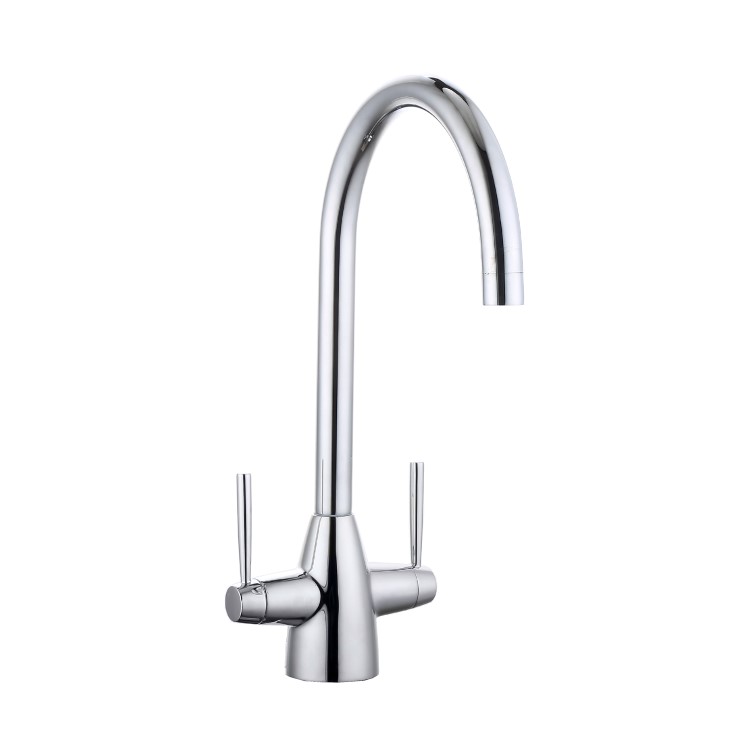 Single Bowl White Inset Composite Kitchen Utility Sink and Reversible Drainer with Chrome Dual Lever Kitchen Tap Set - Enza
