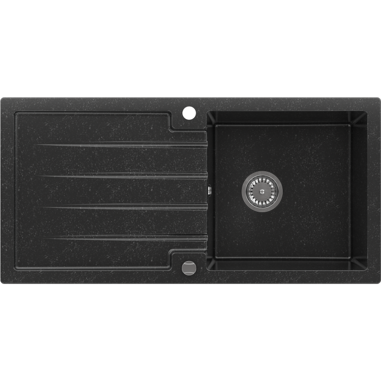 Single Bowl Black Inset Composite Kitchen Sink and Reversible Drainer with Black Dual Lever Kitchen Mixer Tap Set - Enza