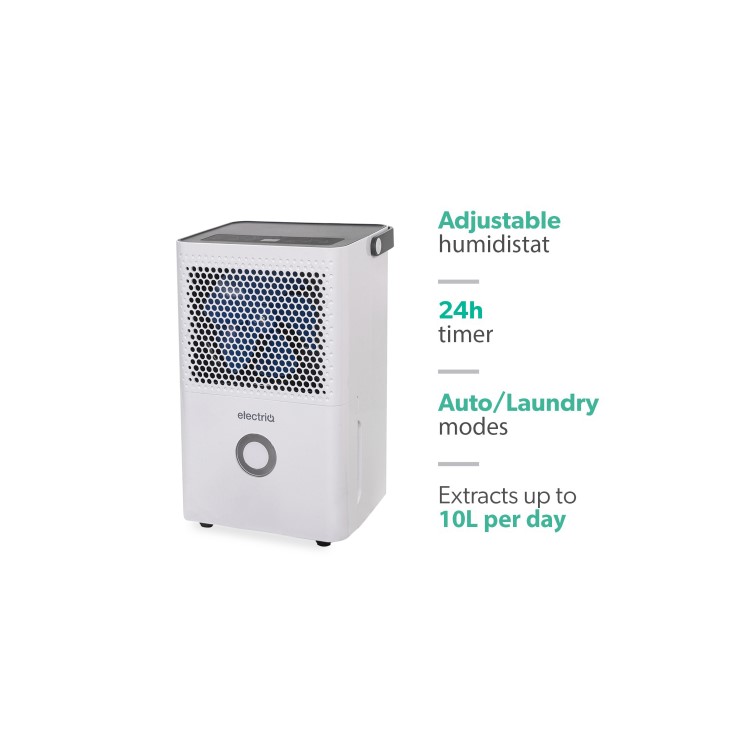 GRADE A2 - electriQ 10 Litre Dehumidifier with Humidistat Laundry Mode and Odour Filter
